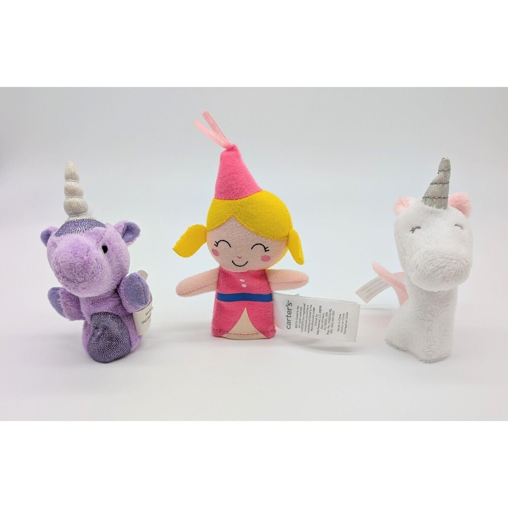 Carter's & Ganz Set of 3 Plush Finger Puppets Unicorns & Princess Girl